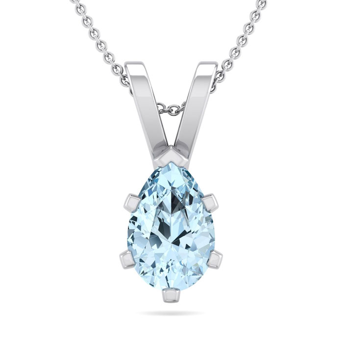 3/4 Carat Pear Shape Aquamarine Necklace in Sterling Silver, 18 Inches by SuperJeweler