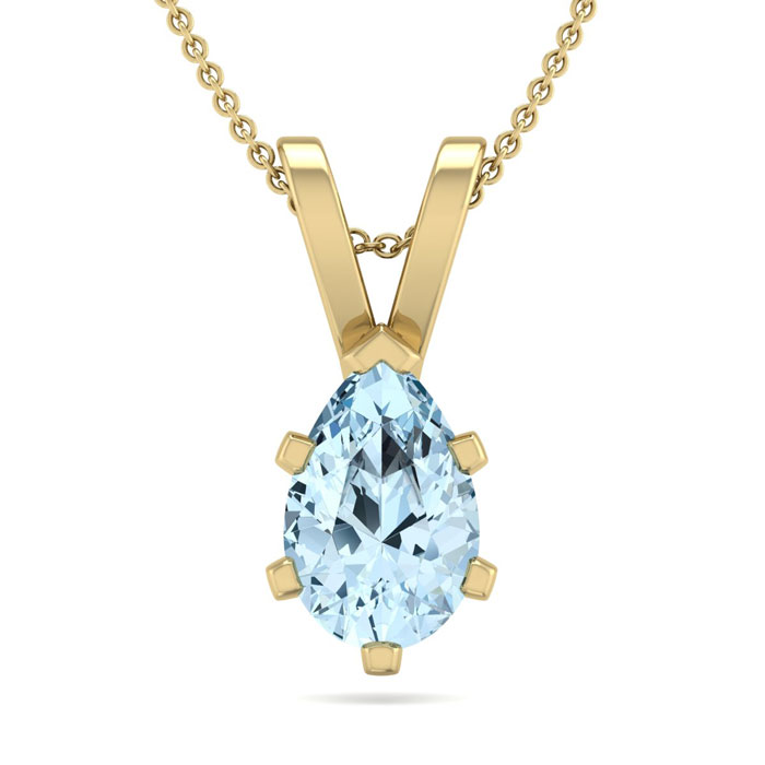 3/4 Carat Pear Shape Aquamarine Necklace in 14K Yellow Gold Over Sterling Silver, 18 Inches by SuperJeweler