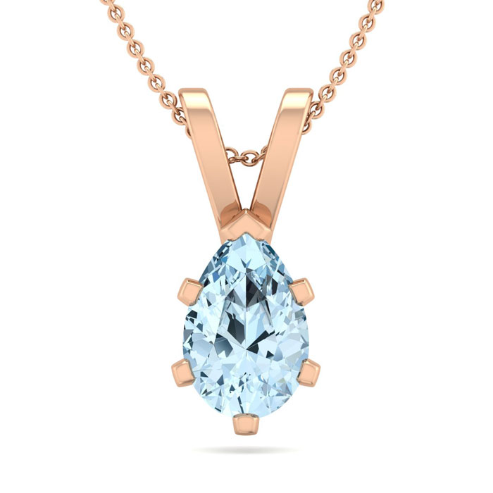 3/4 Carat Pear Shape Aquamarine Necklace in 14K Rose Gold Over Sterling Silver, 18 Inches by SuperJeweler