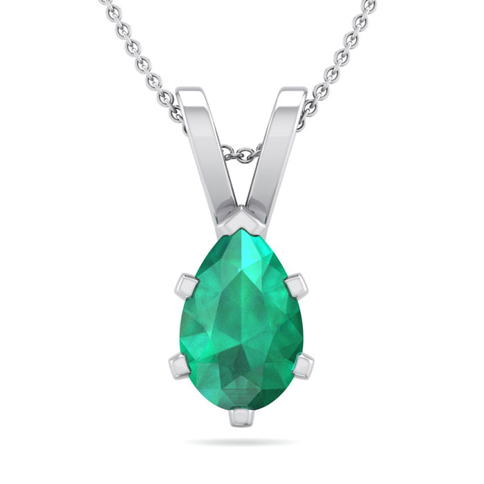 3/4 Carat Pear Shape Emerald Necklace in Sterling Silver, 18 Inches by SuperJeweler