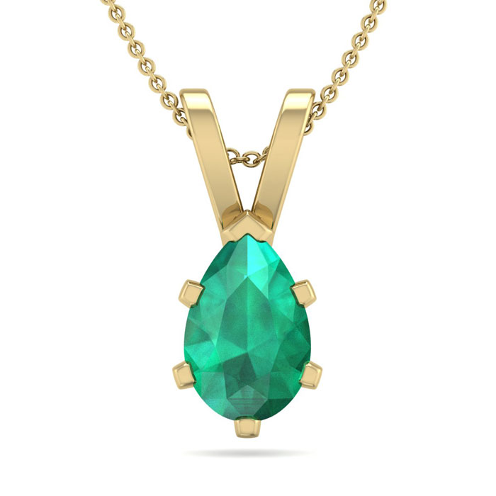 3/4 Carat Pear Shape Emerald Necklace in 14K Yellow Gold Over Sterling Silver, 18 Inches by SuperJeweler