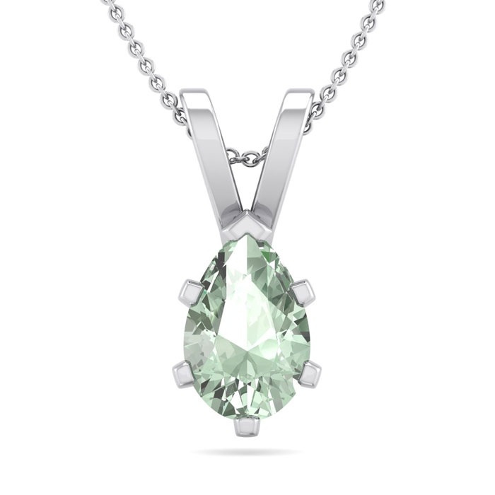 3/4 Carat Pear Shape Green Amethyst Necklace in Sterling Silver, 18 Inches by SuperJeweler