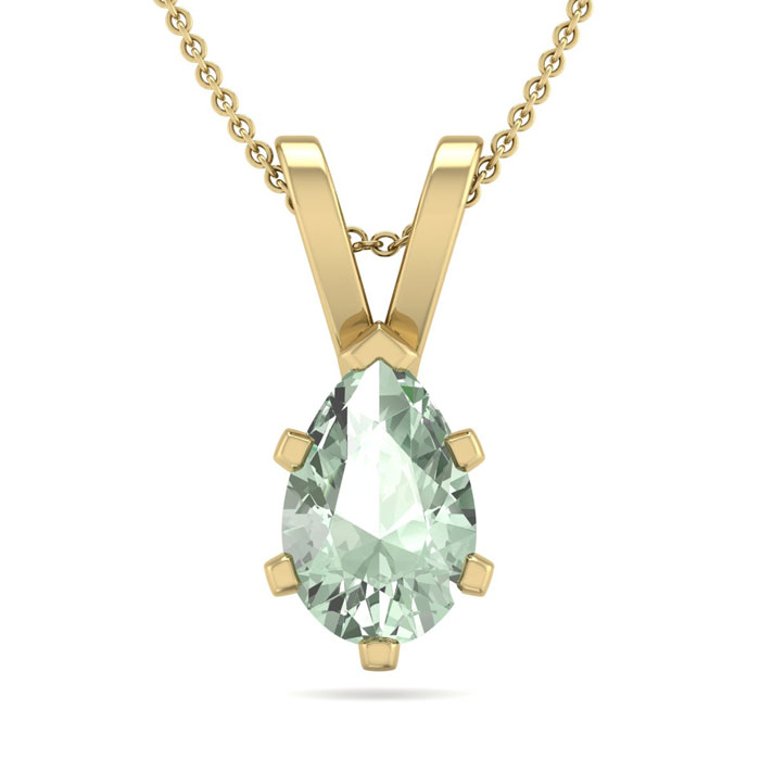 3/4 Carat Pear Shape Green Amethyst Necklace in 14K Yellow Gold Over Sterling Silver, 18 Inches by SuperJeweler