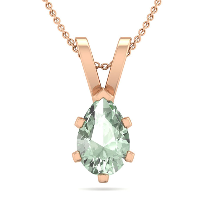 3/4 Carat Pear Shape Green Amethyst Necklace in 14K Rose Gold Over Sterling Silver, 18 Inches by SuperJeweler