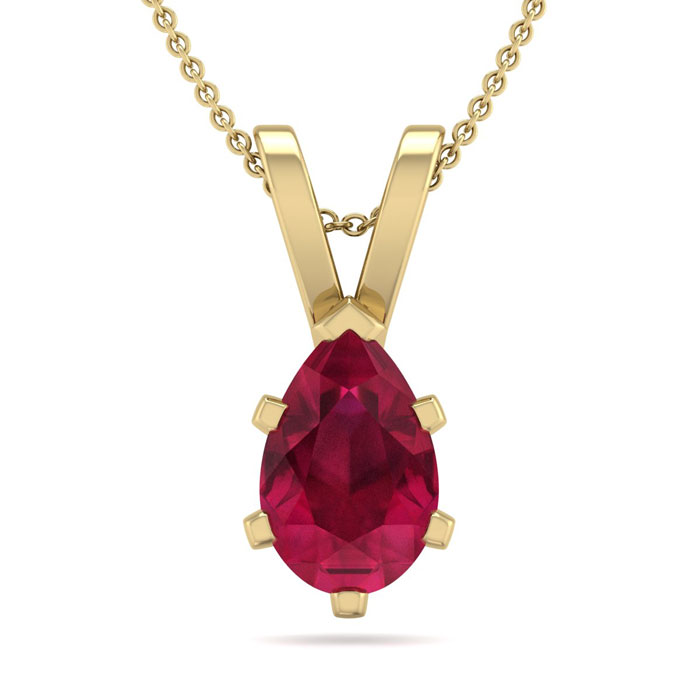 1 Carat Pear Shape Ruby Necklace In 14K Yellow Gold Over Sterling Silver, 18 Inches By SuperJeweler