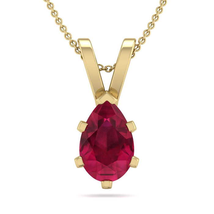 1 Carat Pear Shape Ruby Necklace in 14K Yellow Gold Over Sterling Silver, 18 Inches by SuperJeweler