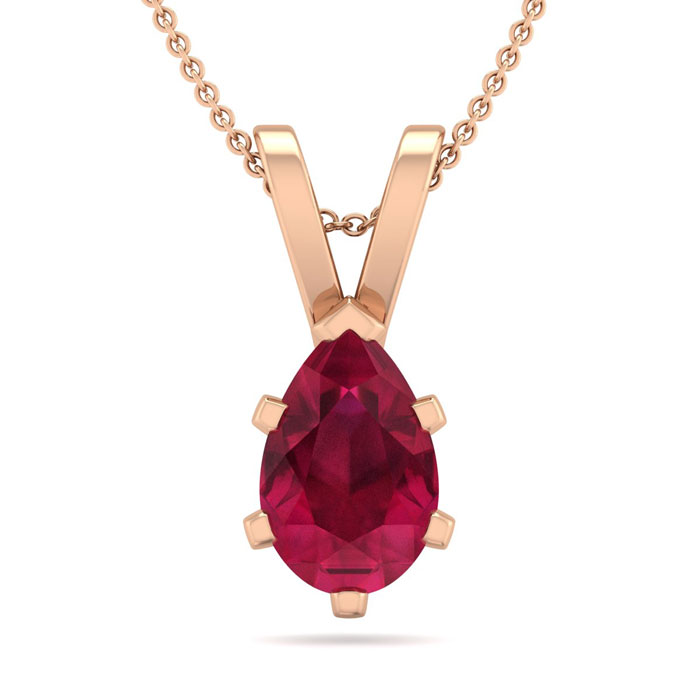 1 Carat Pear Shape Ruby Necklace In 14K Rose Gold Over Sterling Silver, 18 Inches By SuperJeweler