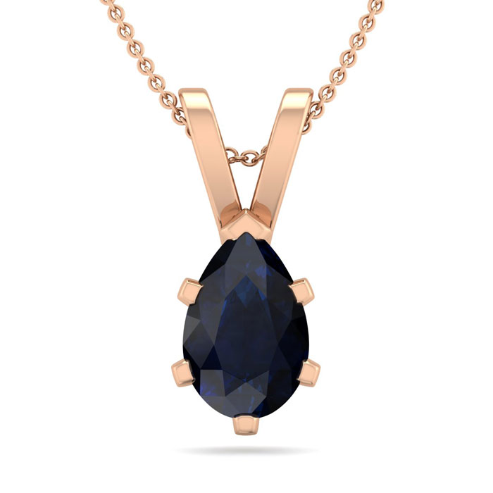 1 Carat Pear Shape Sapphire Necklace in 14K Rose Gold Over Sterling Silver, 18 Inches by SuperJeweler