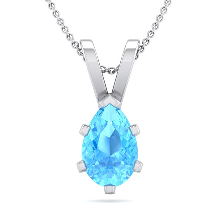1 Carat Pear Shape Blue Topaz Necklace In Sterling Silver, 18 Inches By SuperJeweler