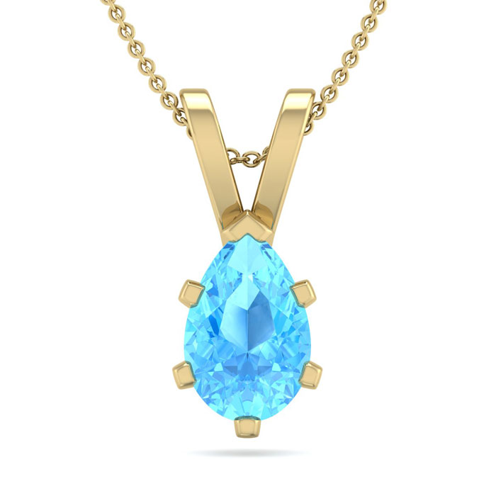 1 Carat Pear Shape Blue Topaz Necklace In 14K Yellow Gold Over Sterling Silver, 18 Inches By SuperJeweler