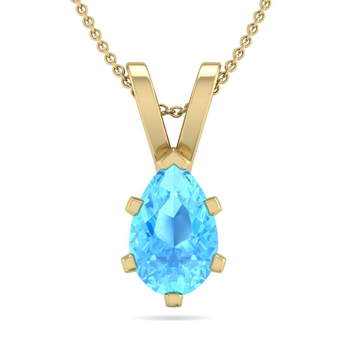 1 Carat Pear Shape Blue Topaz Necklace in 14K Yellow Gold Over Sterling Silver, 18 Inches by SuperJeweler