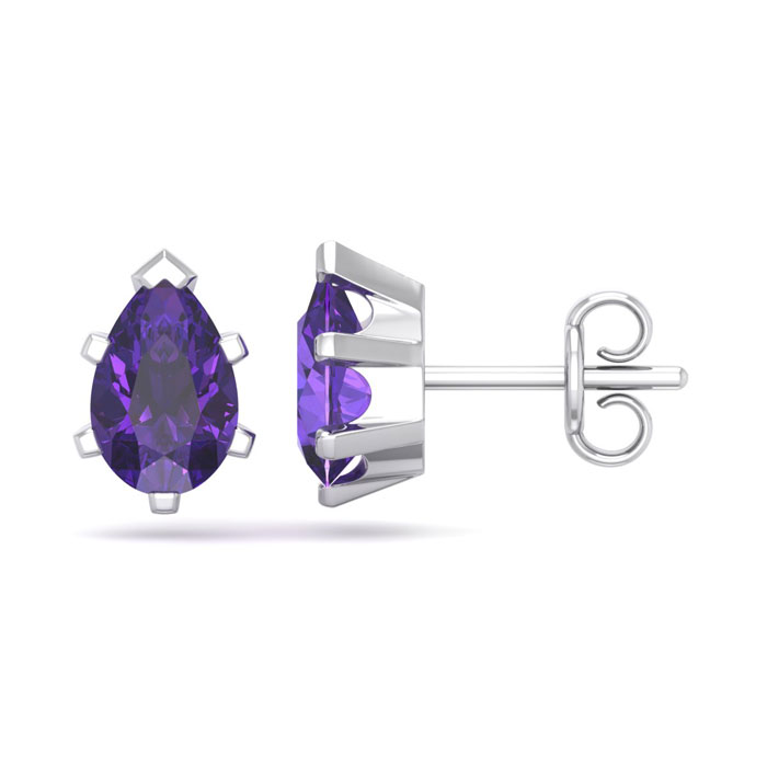 1.5 Carat Pear Shape Amethyst Stud Earrings In Sterling Silver By SuperJeweler