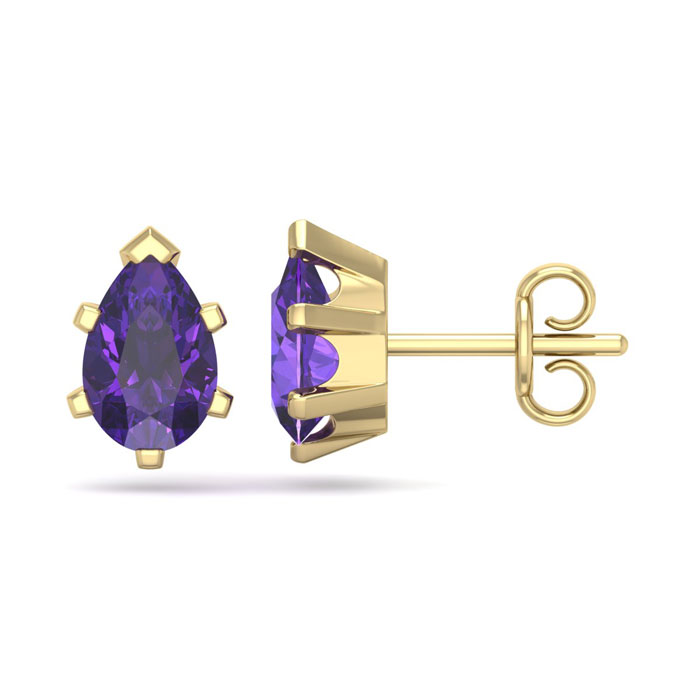 1.5 Carat Pear Shape Amethyst Stud Earrings In 14K Yellow Gold Over Sterling Silver By SuperJeweler