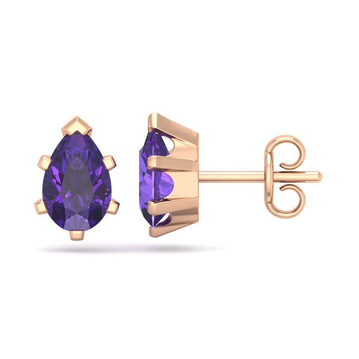 1.5 Carat Pear Shape Amethyst Stud Earrings In 14K Rose Gold Over Sterling Silver By SuperJeweler