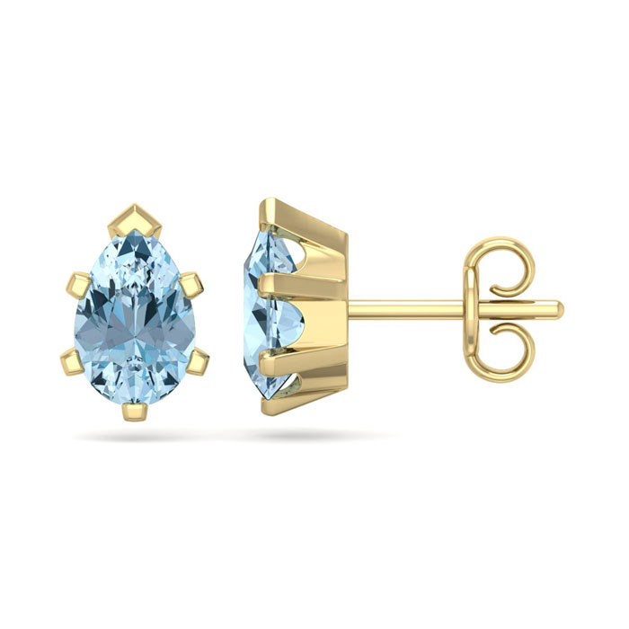 1.5 Carat Pear Shape Aquamarine Stud Earrings In 14K Yellow Gold Over Sterling Silver By SuperJeweler