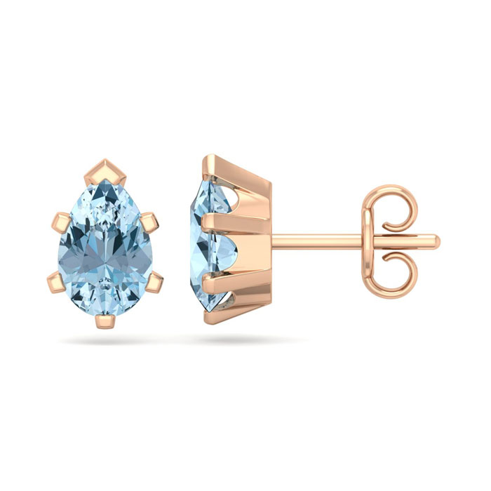 1.5 Carat Pear Shape Aquamarine Stud Earrings in 14K Rose Gold Over Sterling Silver by SuperJeweler