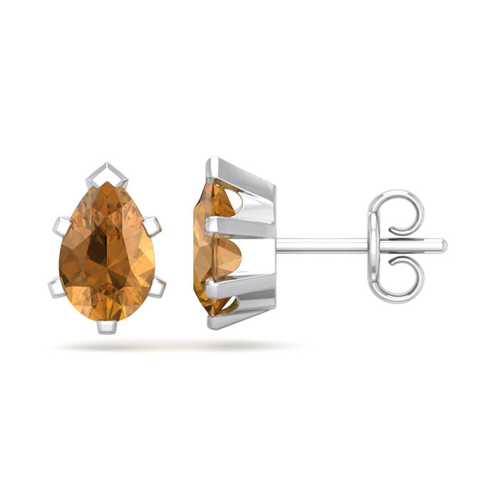 1.5 Carat Pear Shape Citrine Stud Earrings in Sterling Silver by SuperJeweler