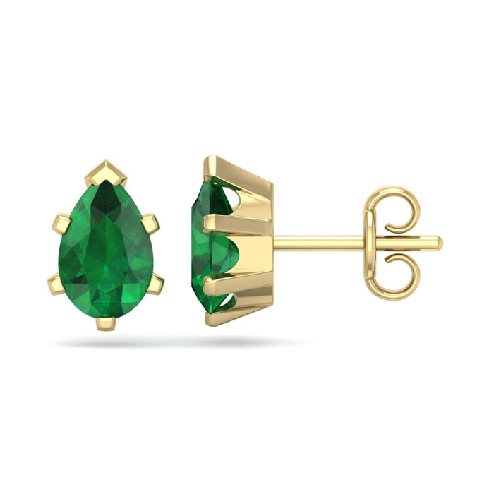 1.5 Carat Pear Shape Emerald Stud Earrings In 14K Yellow Gold Over Sterling Silver By SuperJeweler