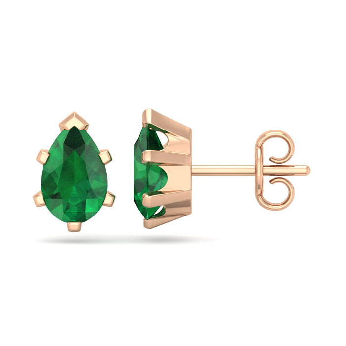 1.5 Carat Pear Shape Emerald Stud Earrings in 14K Rose Gold Over Sterling Silver by SuperJeweler