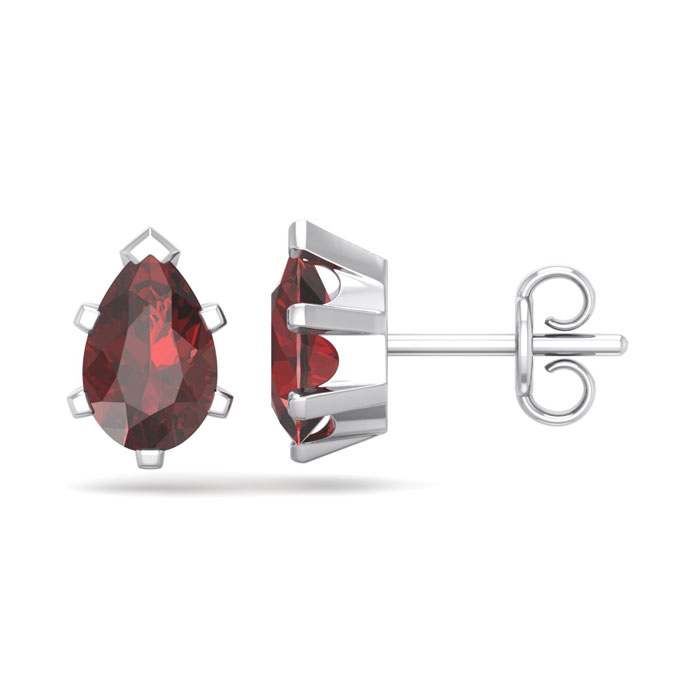 2 Carat Pear Shape Garnet Stud Earrings In Sterling Silver By SuperJeweler