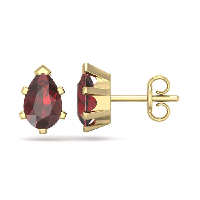 2 Carat Pear Shape Garnet Stud Earrings In 14K Yellow Gold Over Sterling Silver By SuperJeweler