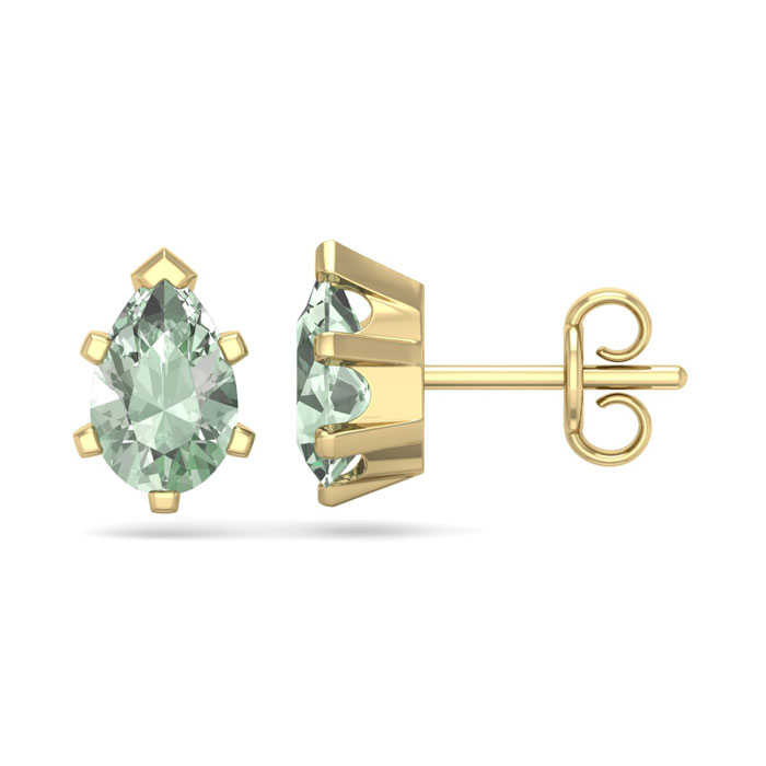 1.5 Carat Pear Shape Green Amethyst Stud Earrings In 14K Yellow Gold Over Sterling Silver By SuperJeweler