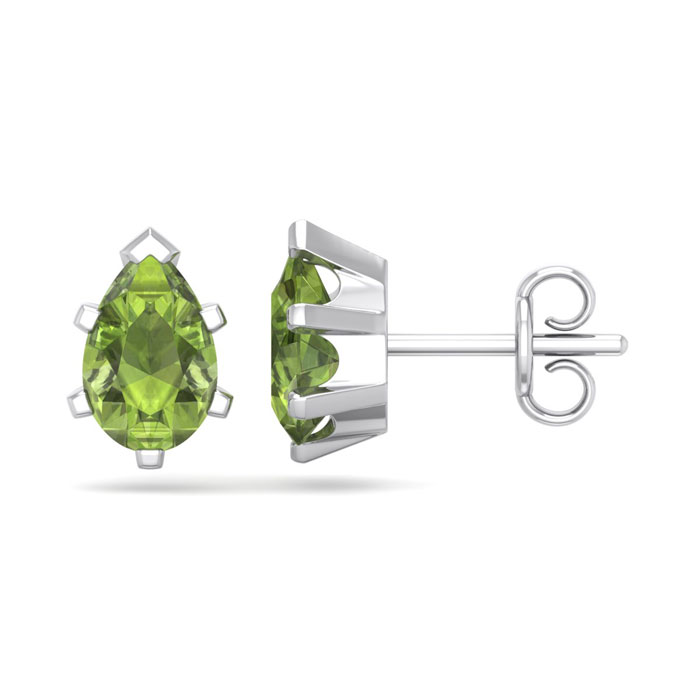 1 3/4 Carat Pear Shape Peridot Stud Earrings In Sterling Silver By SuperJeweler