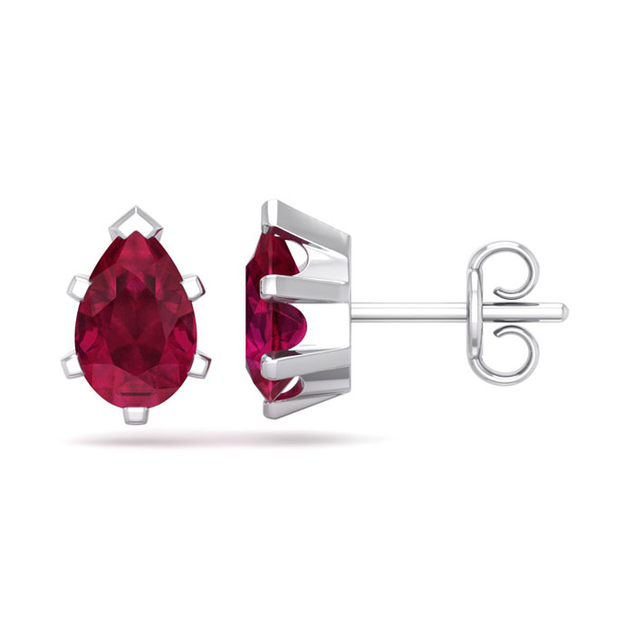 2 Carat Pear Shape Ruby Stud Earrings in Sterling Silver by SuperJeweler