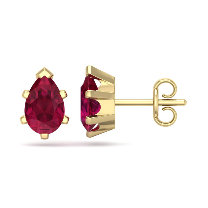 2 Carat Pear Shape Ruby Stud Earrings in 14K Yellow Gold Over Sterling Silver by SuperJeweler