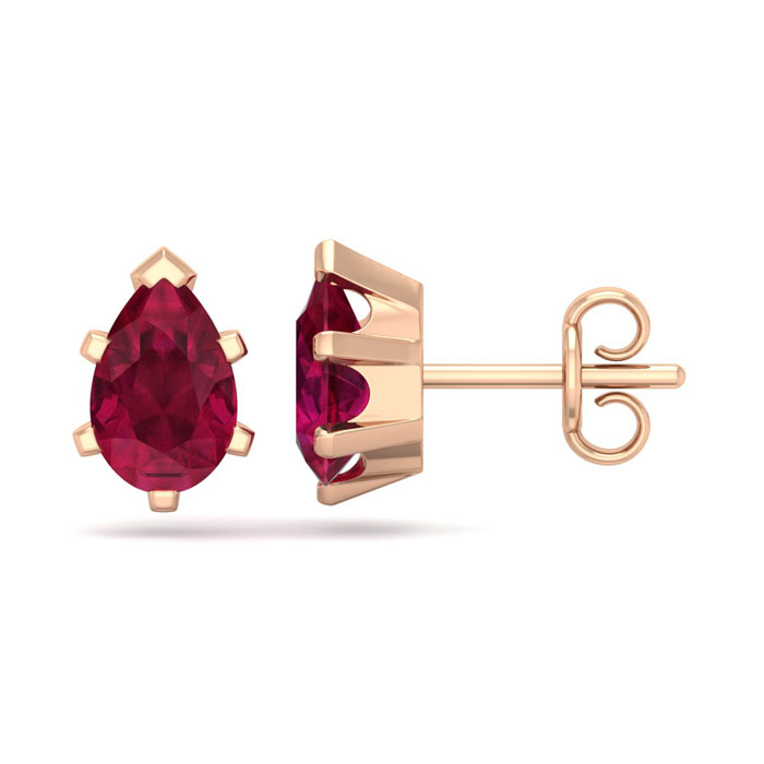 2 Carat Pear Shape Ruby Stud Earrings in 14K Rose Gold Over Sterling Silver by SuperJeweler