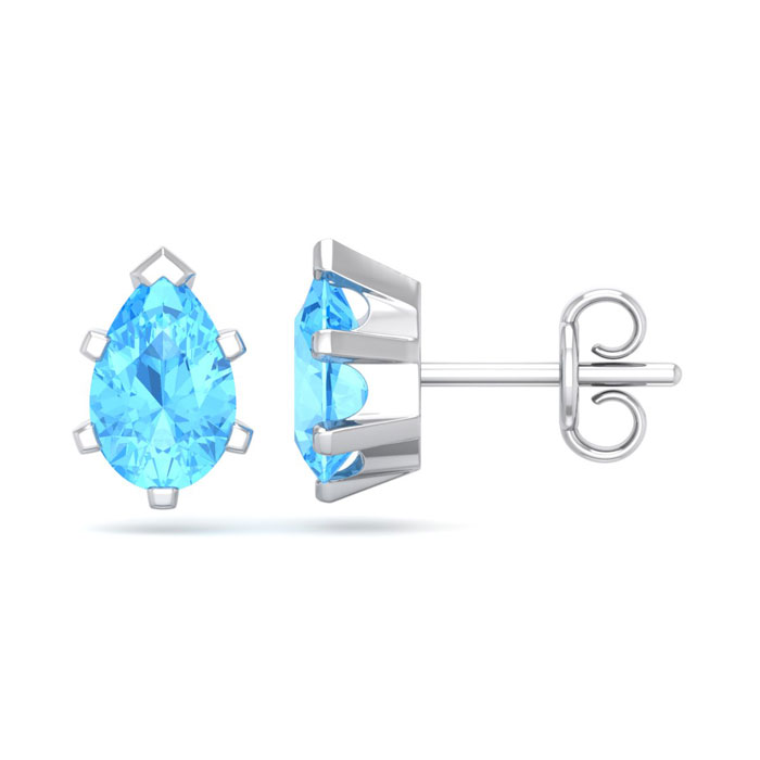 2 Carat Pear Shape Blue Topaz Stud Earrings in Sterling Silver by SuperJeweler