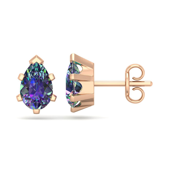 1.5 Carat Pear Shape Mystic Topaz Stud Earrings In 14K Rose Gold Over Sterling Silver By SuperJeweler