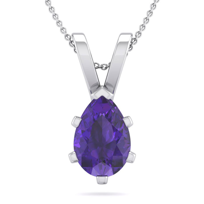 1 Carat Pear Shape Amethyst Necklace In Sterling Silver, 18 Inches By SuperJeweler