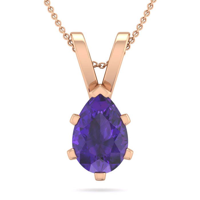 1 Carat Pear Shape Amethyst Necklace In 14K Rose Gold Over Sterling Silver, 18 Inches By SuperJeweler