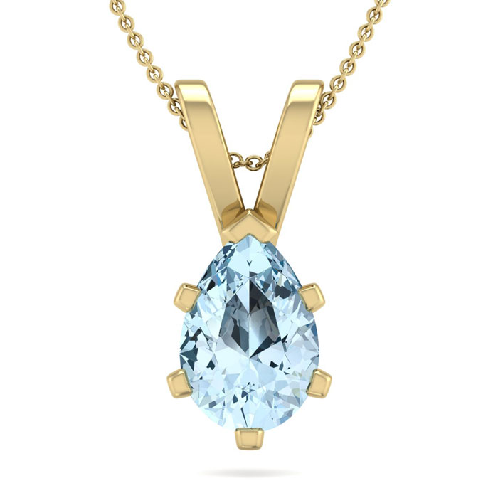 1 Carat Pear Shape Aquamarine Necklace in 14K Yellow Gold Over Sterling Silver, 18 Inches by SuperJeweler