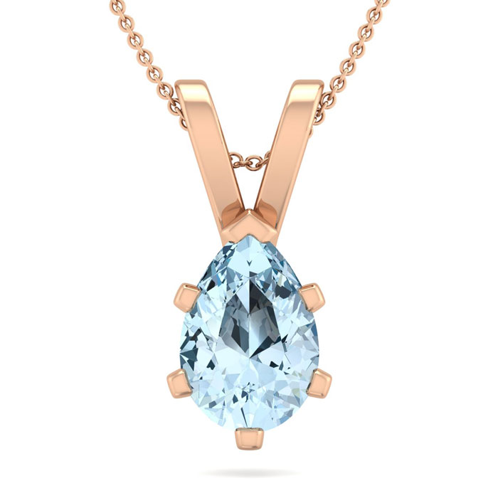 1 Carat Pear Shape Aquamarine Necklace in 14K Rose Gold Over Sterling Silver, 18 Inches by SuperJeweler