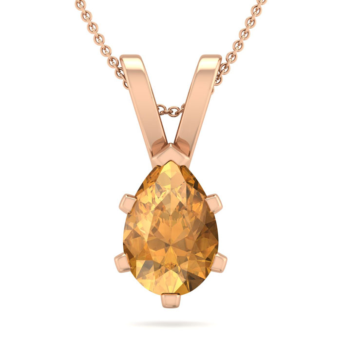 1 Carat Pear Shape Citrine Necklace in 14K Rose Gold Over Sterling Silver, 18 Inches by SuperJeweler