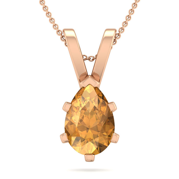 1 Carat Pear Shape Citrine Necklace In 14K Rose Gold Over Sterling Silver, 18 Inches By SuperJeweler