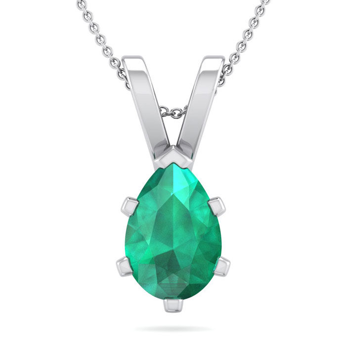 1 Carat Pear Shape Emerald Necklaces In Sterling Silver, 18 Inch Chain By SuperJeweler