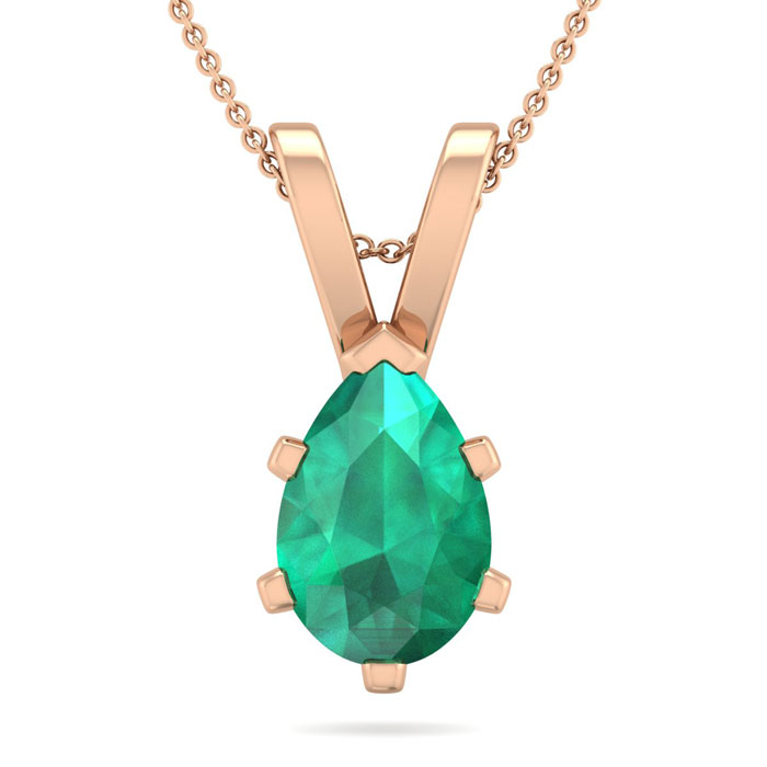 1 Carat Pear Shape Emerald Necklaces In 14K Rose Gold Over Sterling Silver, 18 Inch Chain By SuperJeweler