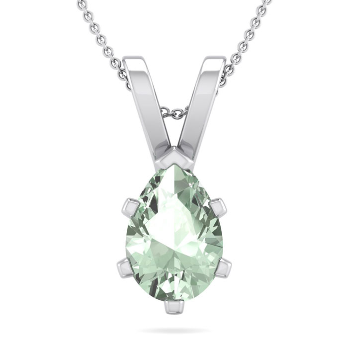 1 Carat Pear Shape Green Amethyst Necklace In Sterling Silver, 18 Inches By SuperJeweler