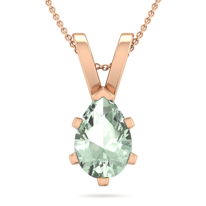 1 Carat Pear Shape Green Amethyst Necklace in 14K Rose Gold Over Sterling Silver, 18 Inches by SuperJeweler