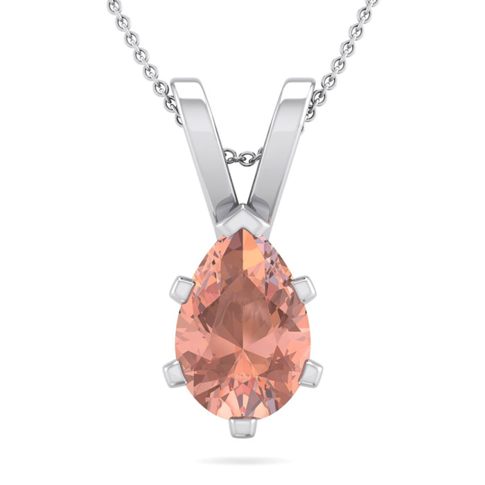 1 Carat Pear Shape Morganite Necklace In Sterling Silver W/ 18 Inch Chain By SuperJeweler