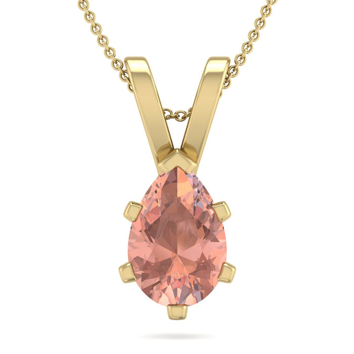 1 Carat Pear Shape Morganite Necklace In 14K Yellow Gold Over Sterling Silver W/ 18 Inch Chain By SuperJeweler