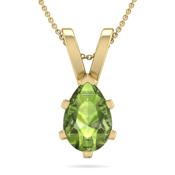 1 1/3 Carat Pear Shape Peridot Necklace In 14K Yellow Gold Over Sterling Silver, 18 Inches By SuperJeweler