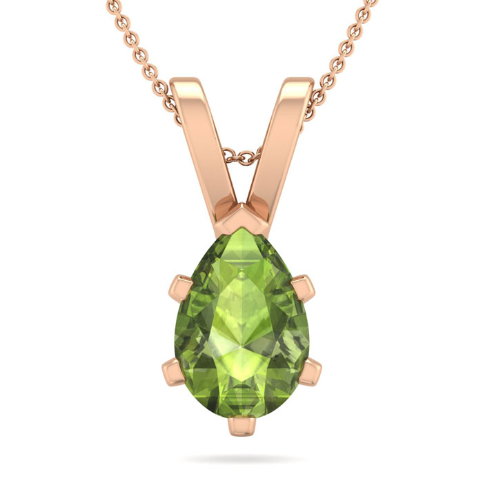 1 1/3 Carat Pear Shape Peridot Necklace In 14K Rose Gold Over Sterling Silver, 18 Inches By SuperJeweler