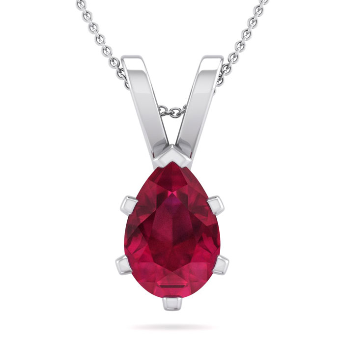 1.5 Carat Pear Shape Ruby Necklace in Sterling Silver, 18 Inches by SuperJeweler