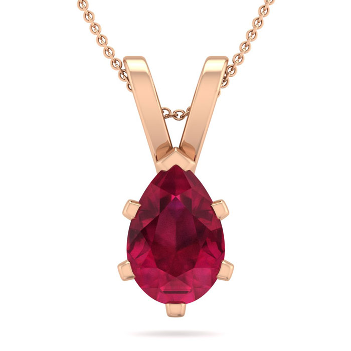 1.5 Carat Pear Shape Ruby Necklace in 14K Rose Gold Over Sterling Silver, 18 Inches by SuperJeweler