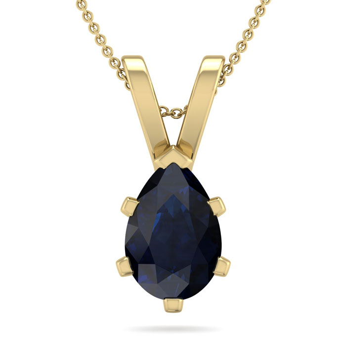 1.5 Carat Pear Shape Sapphire Necklace In 14K Yellow Gold Over Sterling Silver, 18 Inches By SuperJeweler