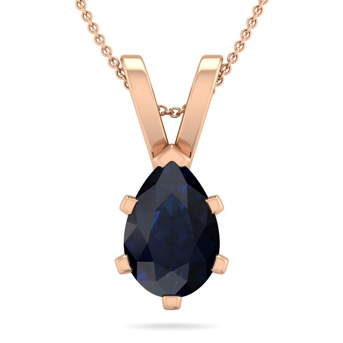 1.5 Carat Pear Shape Sapphire Necklace In 14K Rose Gold Over Sterling Silver, 18 Inches By SuperJeweler